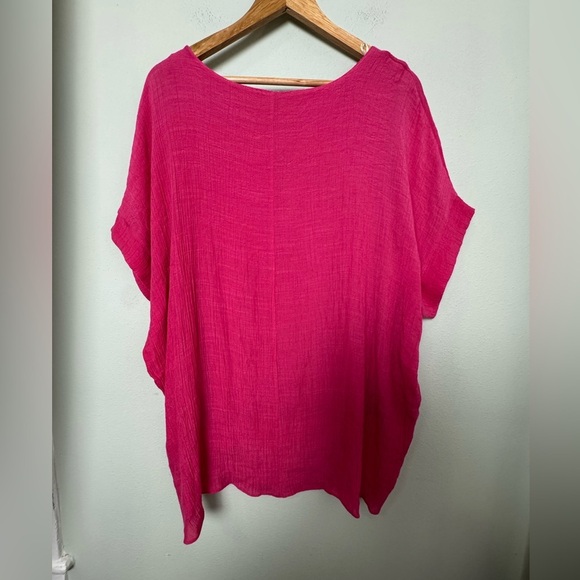 Umgee Plus Pink Short‎ Dolman Sleeve Sheer Lined Rounded Neck Blouse Top Size XL - Picture 4 of 11
